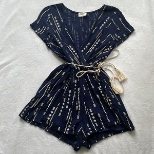 Navy Embroidered Romper with Tassle
